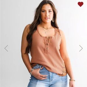 Miss Me Crochet Inset Henley Tank Top